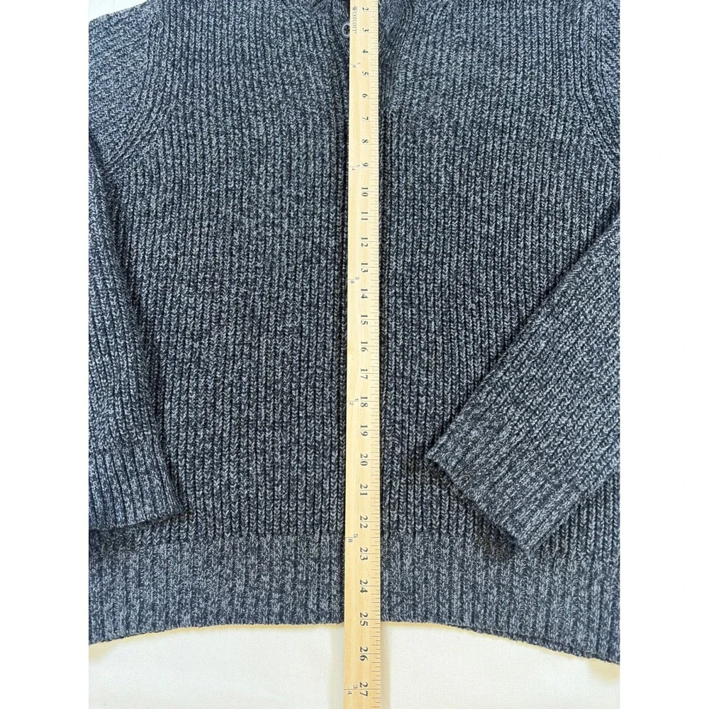 American Eagle Mens Large Gray Marl Mock Neck Quarter Button Ribbed Knit Sweater